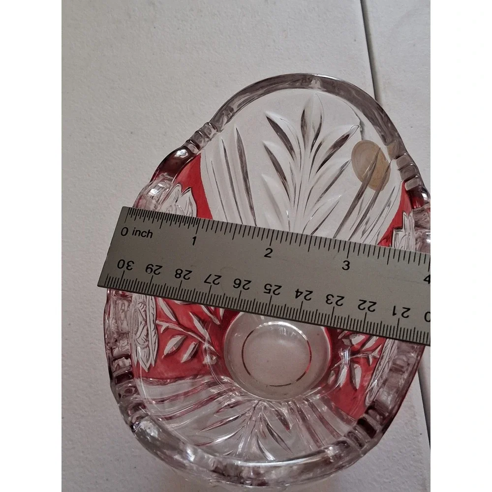 Crystal Clear Ruby Red Flashed Lead Crystal Vase Frosted Roses Made in Germany